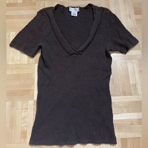 Brown V-Neck Knit Women's Top Y2K